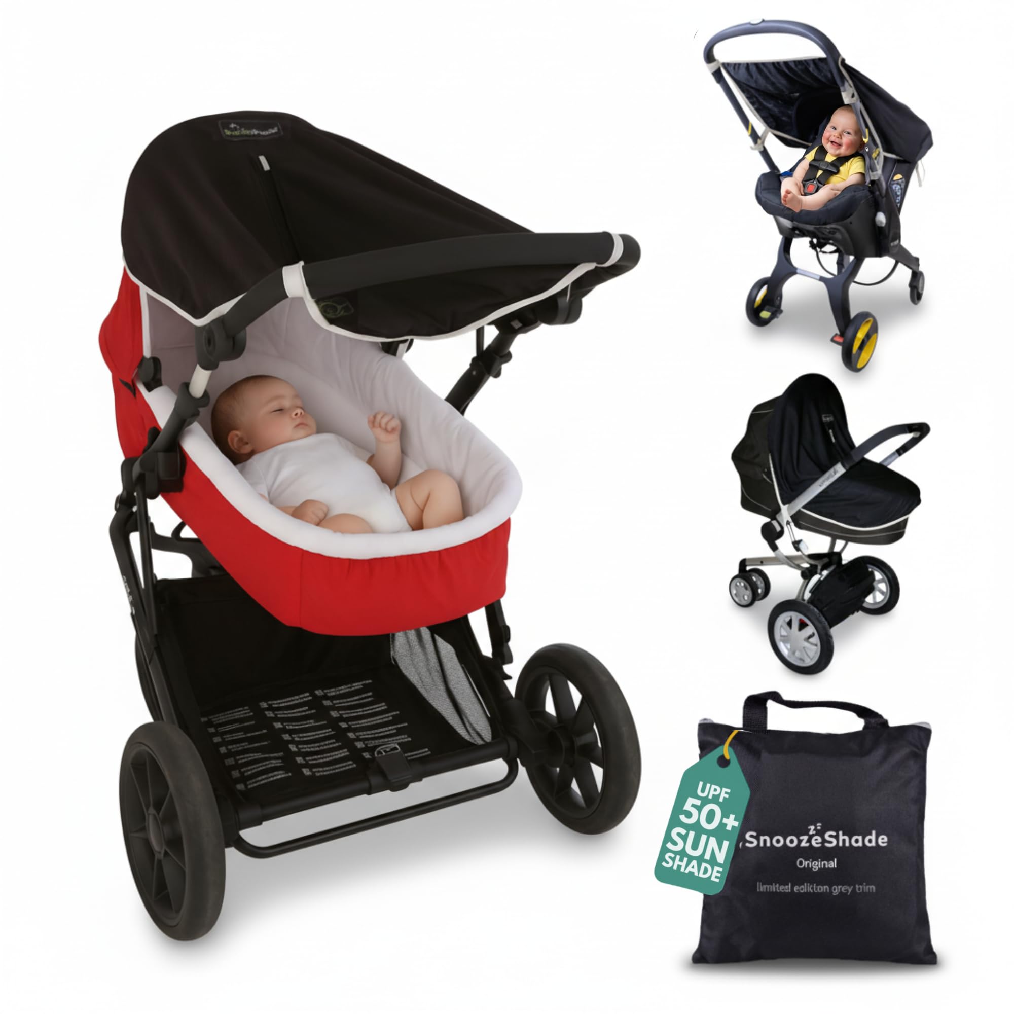 SnoozeShade Original 0-6m Pram and Buggy Sun Shade Blackout Cover Blocks 99% UV UPF 50 Baby Sleep Aid Better Than Breathable Mesh Canopy for Carrycot and Pushchair