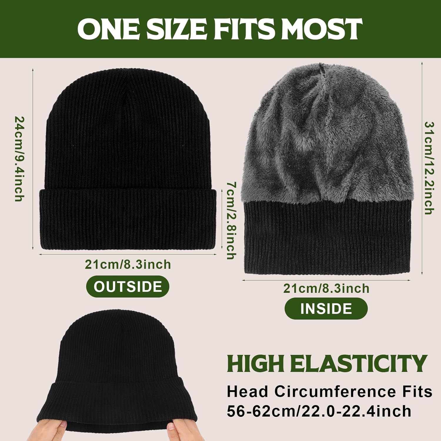 Jeyiour 3 Pcs Waterproof Beanie Fleece Lined Thermal Winter Hat Waterproof Windproof Knit Cap for Men Women Hiking Skiing - Image 3