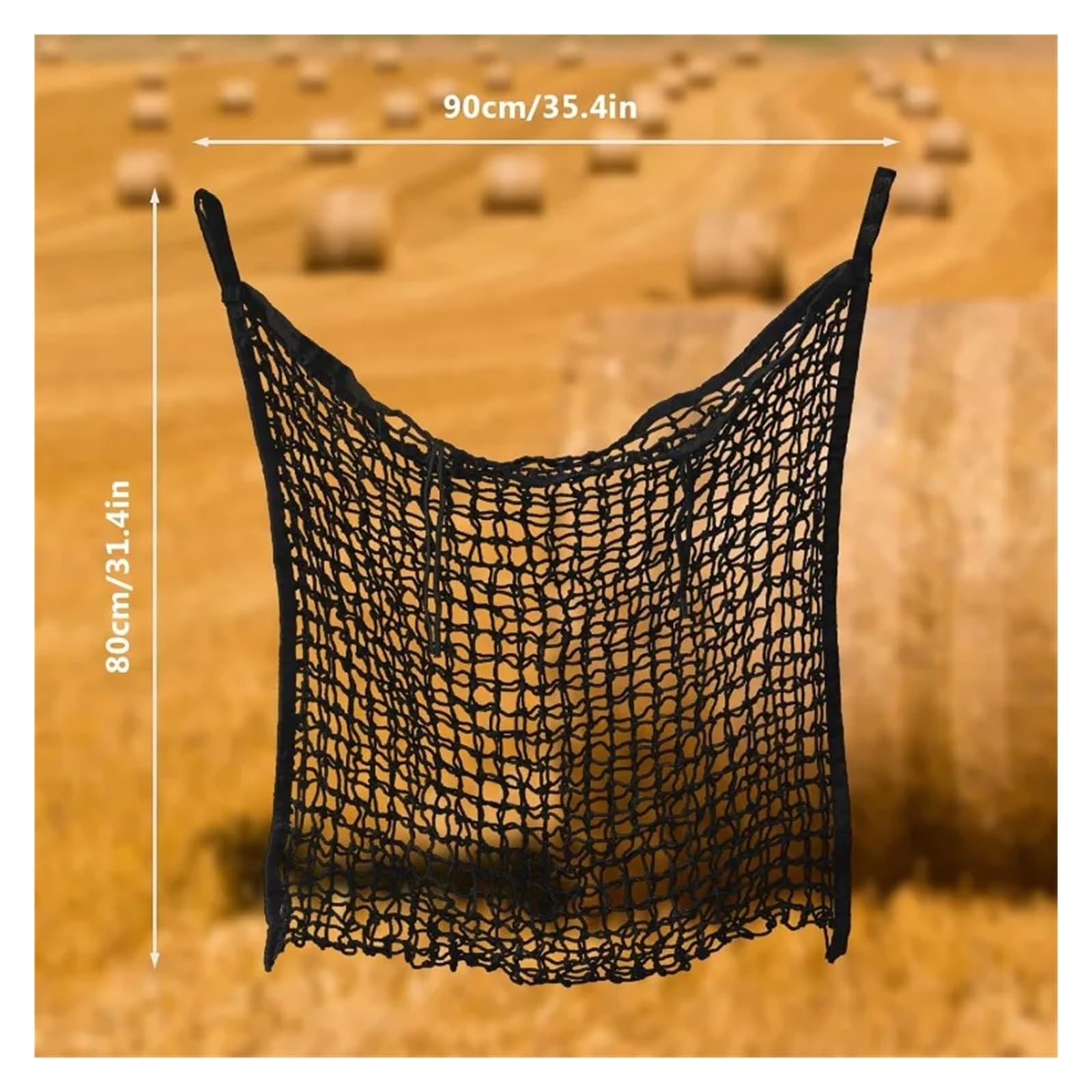 Red para heno con Agujeros pequeños, Haynet - Redes de heno de alimentación Lenta for Caballos y Cabras (2 Unidades, Blanco/Negro, 80 x 90 cm)(HayNet-Bk-2p)
