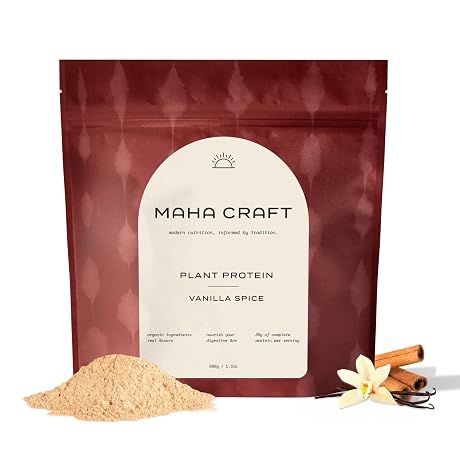 Maha Craft Plant-Based Protein Powder – Vanilla Spice, 25g Organic Vegan Protein, Prebiotic Fiber, Easy to Digest, No Gums, Enjoy Warm