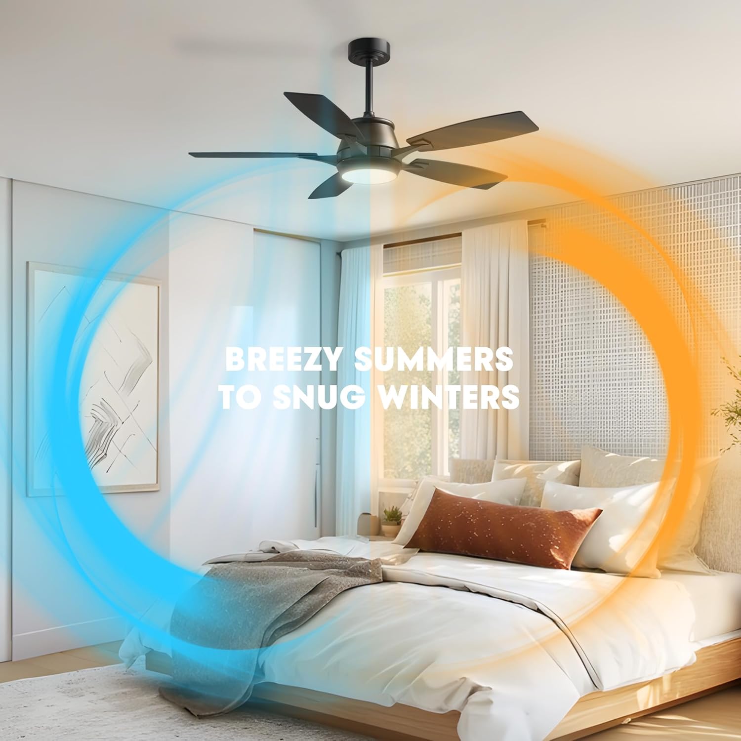 LUDOMIDE 52" Ceiling Fan with Light, Modern Low Profile Ceiling Fan with Light, DC Reversible Motor, Smart APP & Remote Control, Whisper Quiet, Dimmable LED for Bedroom/Living Room