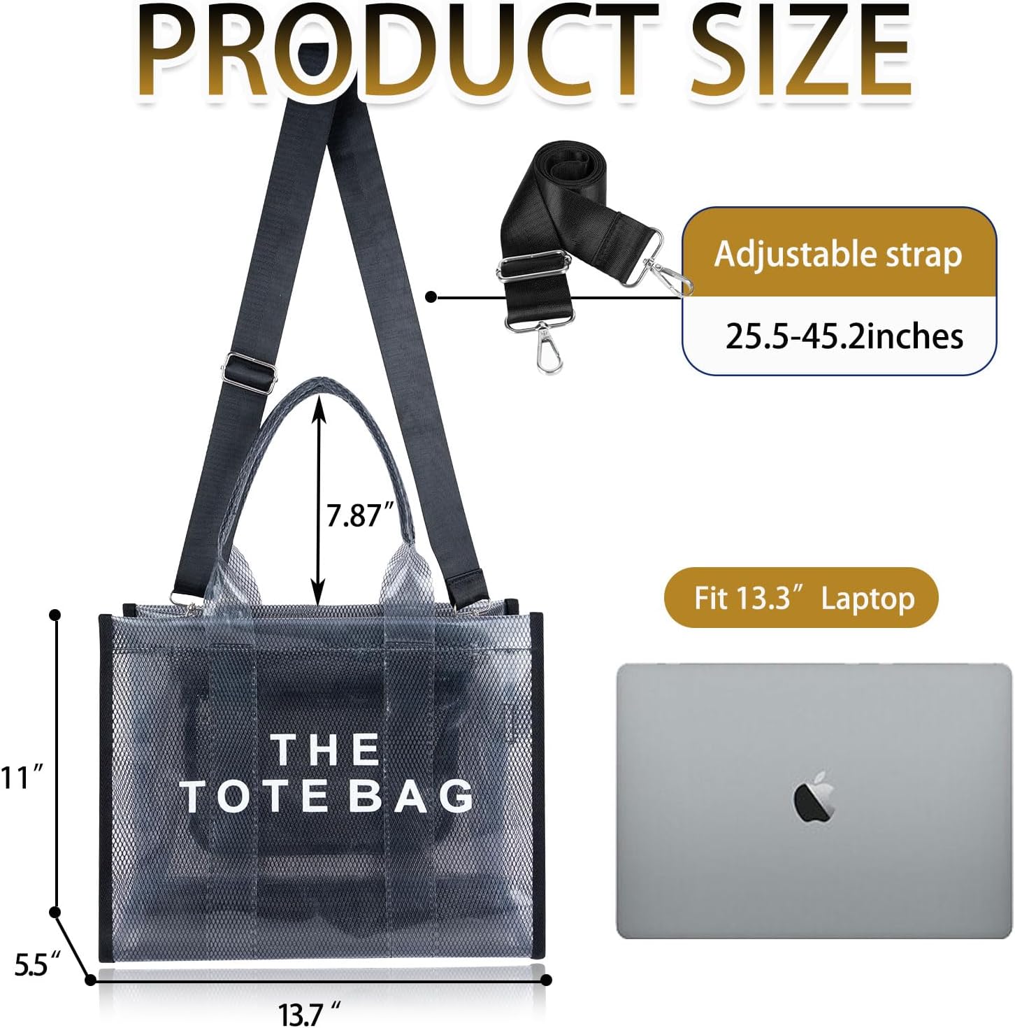 Clear Tote Bag for Women, Transparent Crossbody Lunch Bag Large Mesh Beach Bag for Sports Travel Stadium - Image 2
