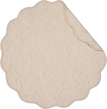 C&F Home Christiana Khaki Round 100% Cotton Quilted Round Single Placemat 17" All Seasons Versatile Home Kitchen Dining Dinner Table Tabletop Reversible Machine Wash Scalloped Edge Decor Decoration