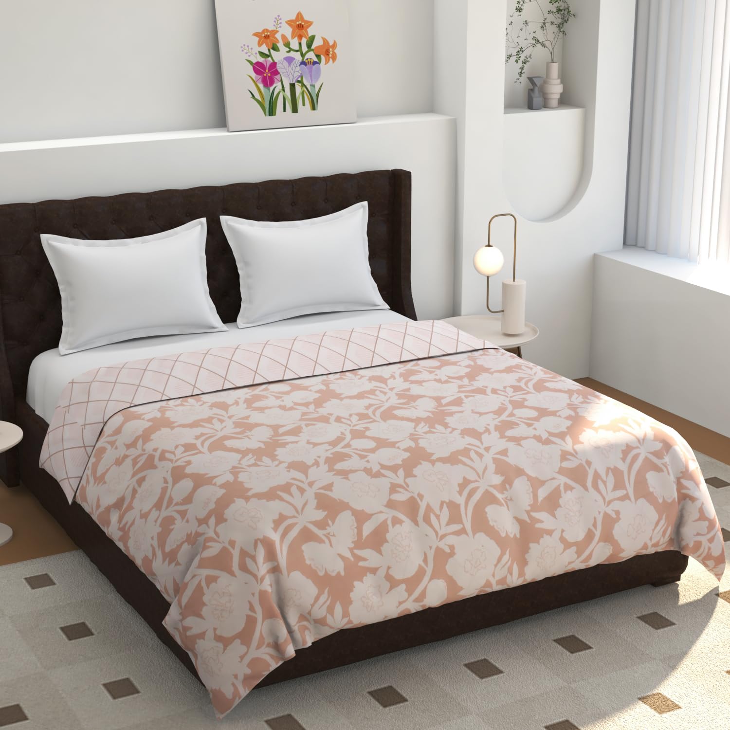 Premium Reversible Double Bed Duvet Cover/Comforter Cover/Rajai Cover/Blanket Cover/Quilt Cover Super Soft Cotton King Size with Zipper, (90 x 100 inch, Pack of 1) (Pink White)-image-26