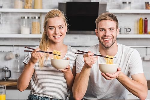 Miniatura 5 de GLAMFIELDS Palillos reutilizables japoneses de madera natural, estilo clásico, 5 pares ligeros tallados a mano, palillos seguros de 8.8 pulgadas8.9