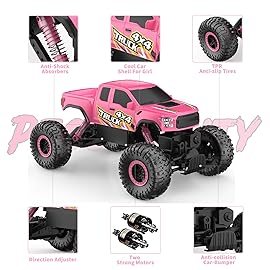 Double E Raptor F150 RC Car 4WD 2 Motors Monster Trucks for Girls, 11 Inches Off Road Crawler Vehicle Truck Toy with Rechargeable Battery Gift for Kids 6 7 8 9 10 11 12 Years-Pink