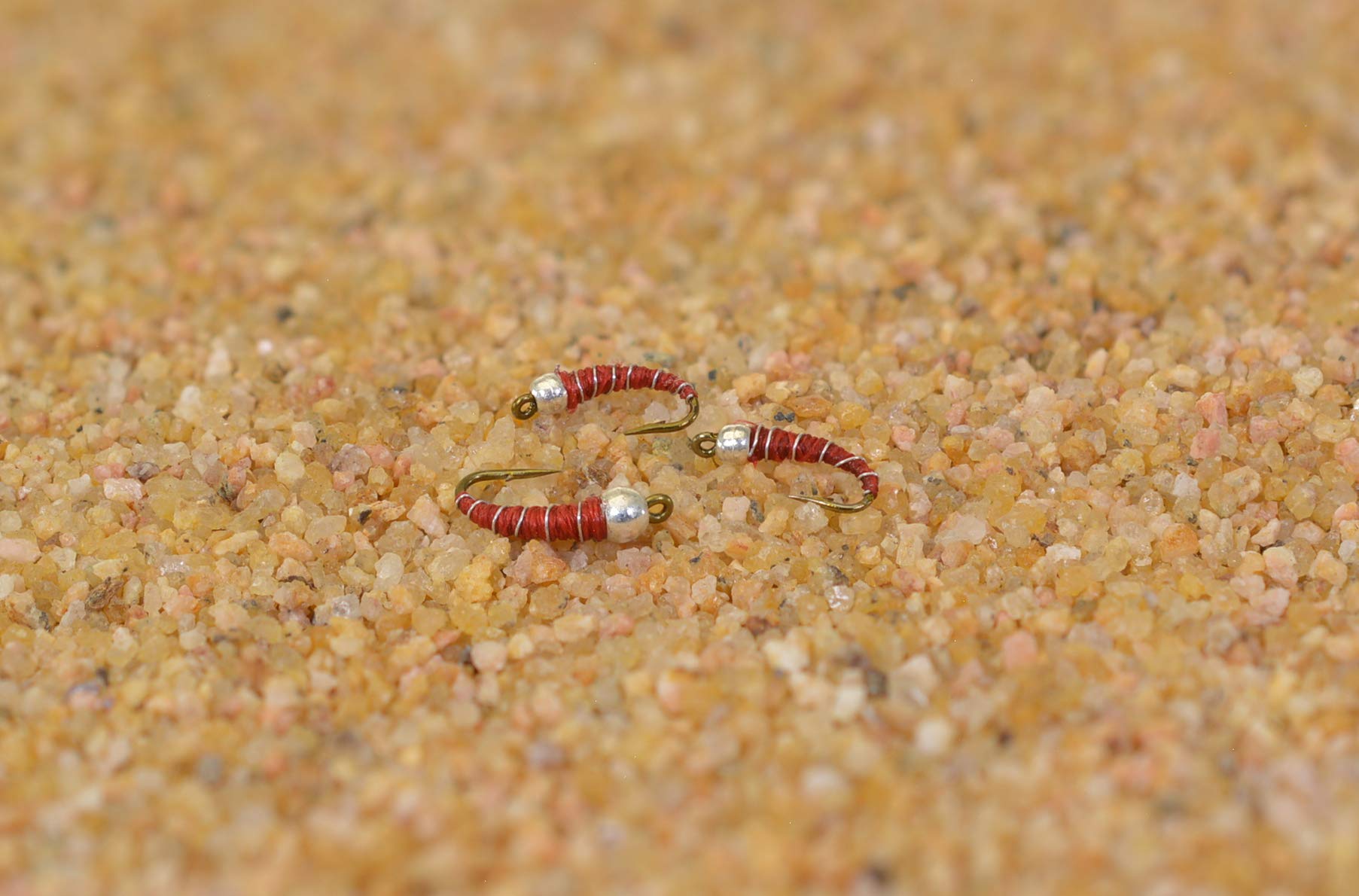 Silver Brass Bead Head Red Zebra Midge Nymph Fly Tied on Mustad Signature Fly Hooks - 1 Doz Flies