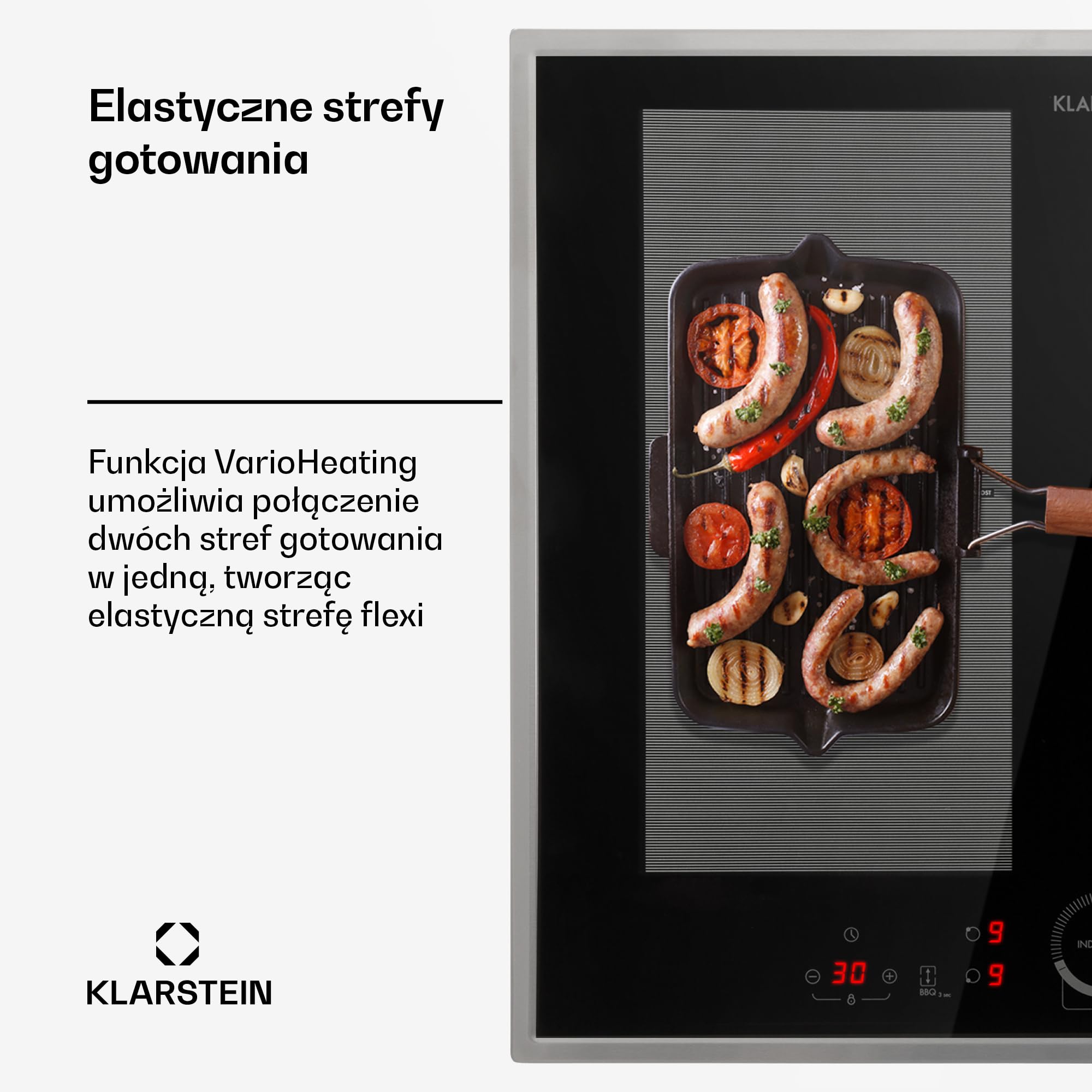 Klarstein Delicatessa Prime 60 Hybrid płyta indukcyjna - 60cm, 4-strefowa płyta do zabudowy, 7000W ThermoBoost, sterowanie dotykowe, timer i blokada rodzicielska, czarne szkło ceramiczne