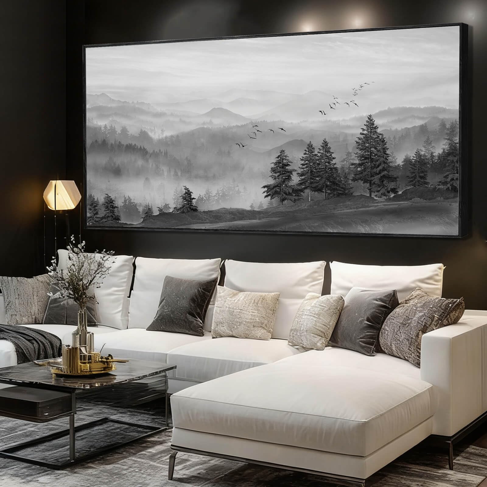 Photo 1 of Kureful Tree Wood Wall Art - Black Mountain Print, 32"x70"