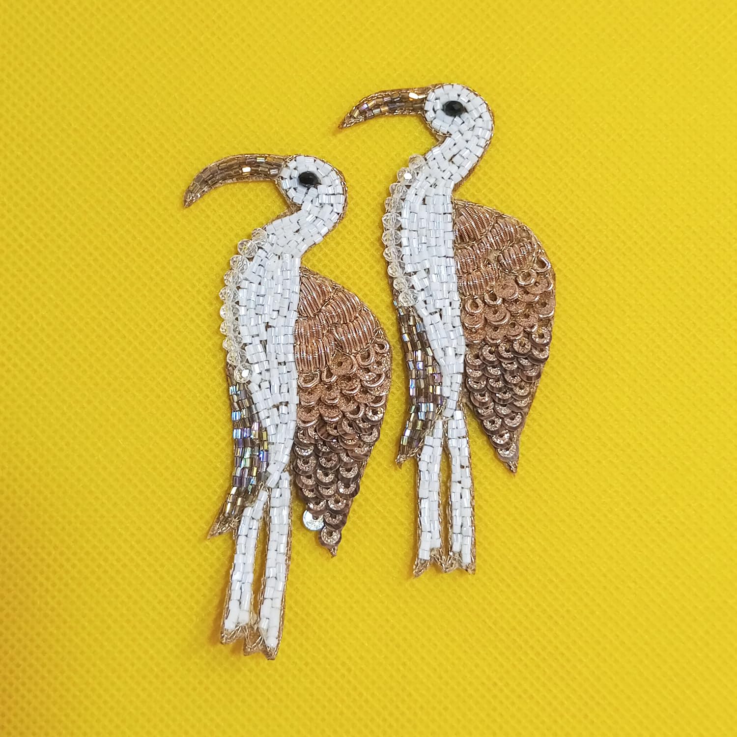 Lovetholy 8.5X3cm Zardosi Patch Work Birds Design with Embroidery Sew On Applique Patches for Clothes, Blouse, Dress, Jackets, Saree (2Pcs)