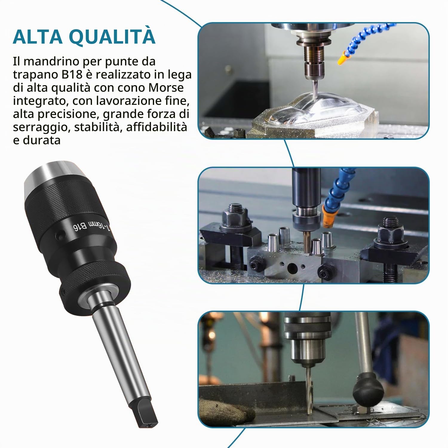 Mandrino per Trapano da 1-16 mm MK2 B16, Autoserrante in Acciaio per Trapano e Avvitatore, Accessorio per Macchine Portatili Resistente e Durevole, Adatto Anche per Torni