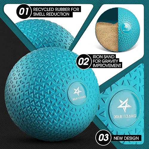 Miniatura 65 de Yes4All Slam Balls, 10-40lb Weighted Ball Weight, Durable PVC Sand Filled Workout Dynamic Slam Ball for Core Strengthen Dinámico,Negro -,Azul,Bestia