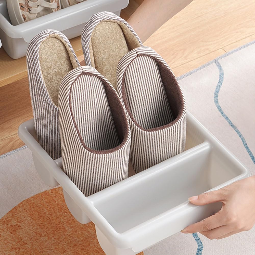 Grey Closet Shoe Slots Organizer Three Grid Vertical Shoe Rack Storage Space Saving Upright Shoe Holder Shoe Stackers (6 Pack)