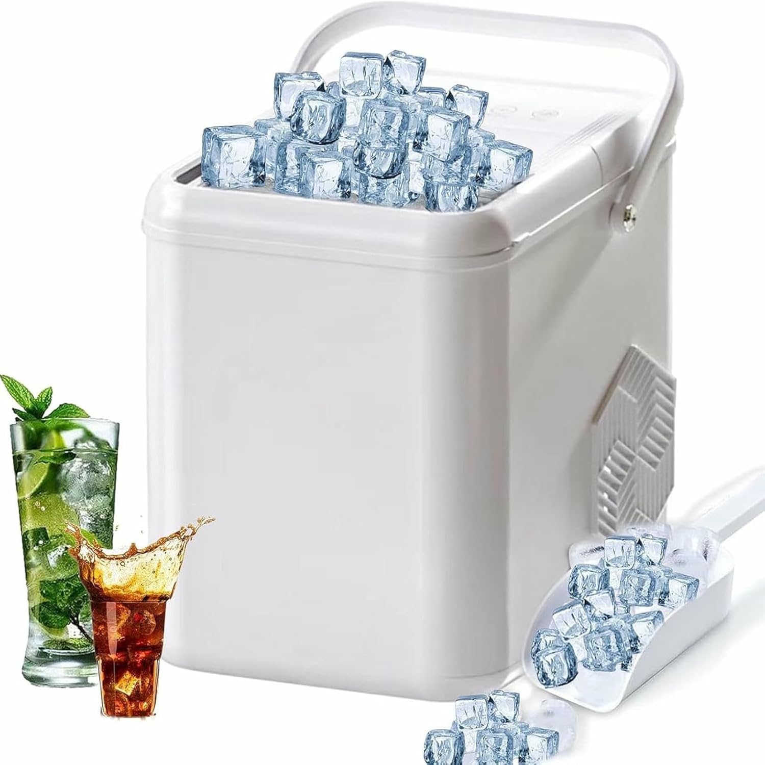 Electric Countertop Ice Maker, Self-Cleaning Ice Cube Maker with Ice Scoop and Basket, 9 Ice Cubes in 6 Mins, 2 Sizes of Ice, 12 KG in 24Hrs, Ice Maker Machine for Home, Kitchen,Office,Bar and Party