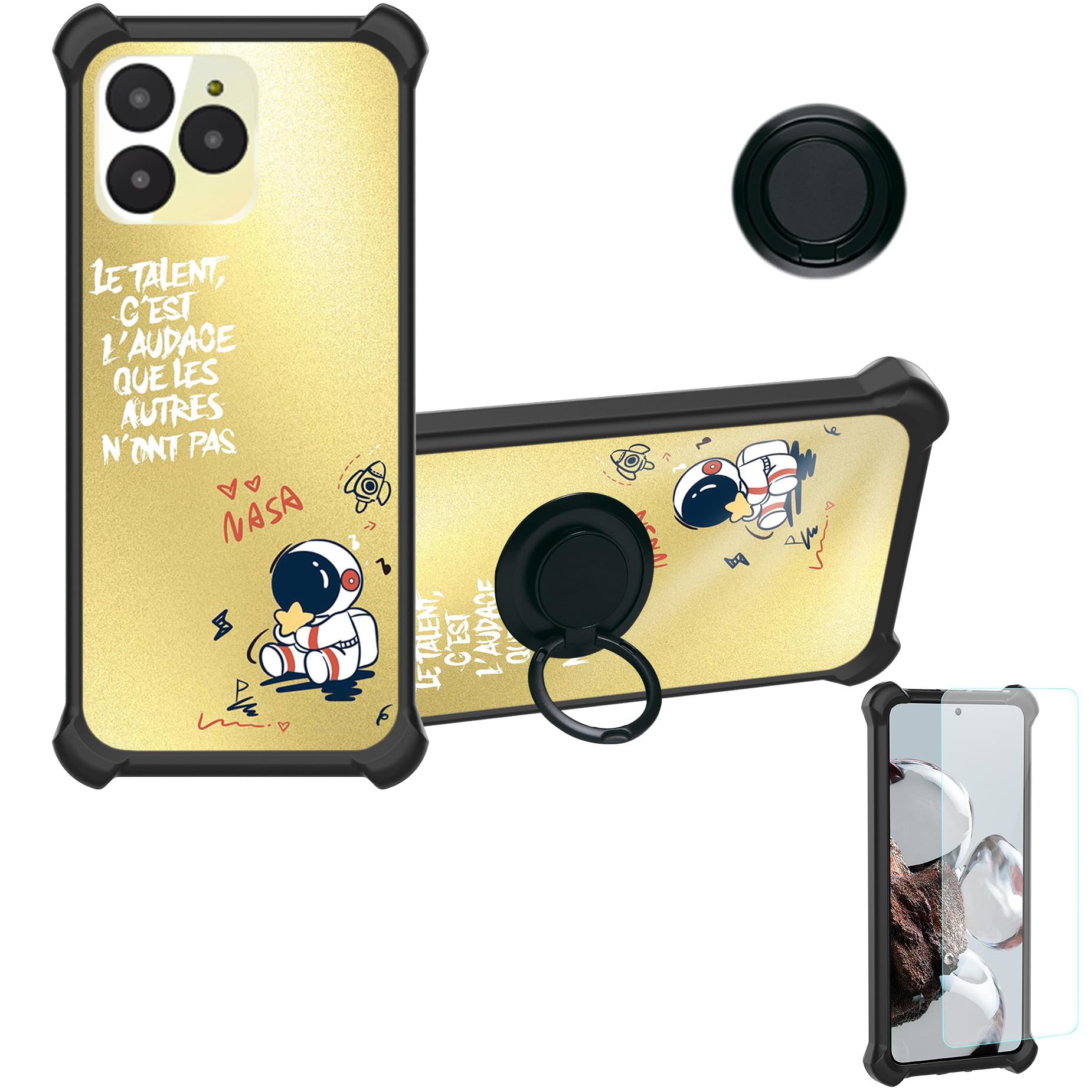 jioeuinly Case Compatible for Zuum Stellar P7 Phone Case Cover [with Tempered Glass Screen Protector][Hard PC + Soft Silicone][Ring Support] [Golden