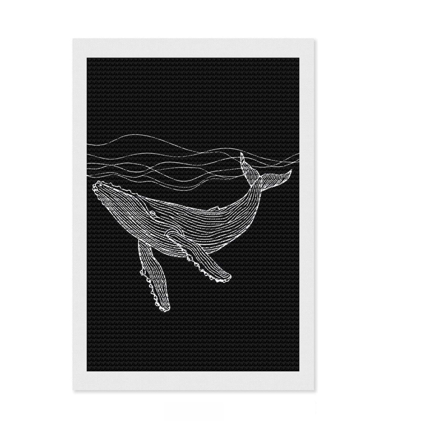 Junmoney Minimal Whale DIY Diamond Art Canvas Kit 8"x12", for Teens, Full Kit Included, Cosy Home Accent, Birthday Gift, Printed Canvas