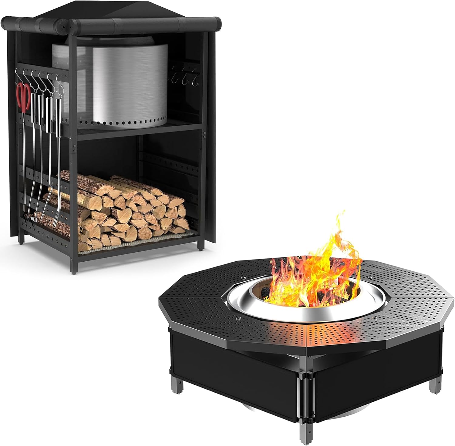 Fire Pit Surround Tabletop for Solo Stove Bonfire Ranger 2.0 with Storage Station