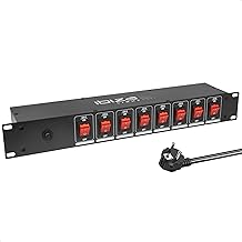 Ibiza - LC806S-FR - 19" 8-Way Recessed Power Strip with Dedicated Switch - Black Aluminium Alloy - 8 Type E Grounding Outlets