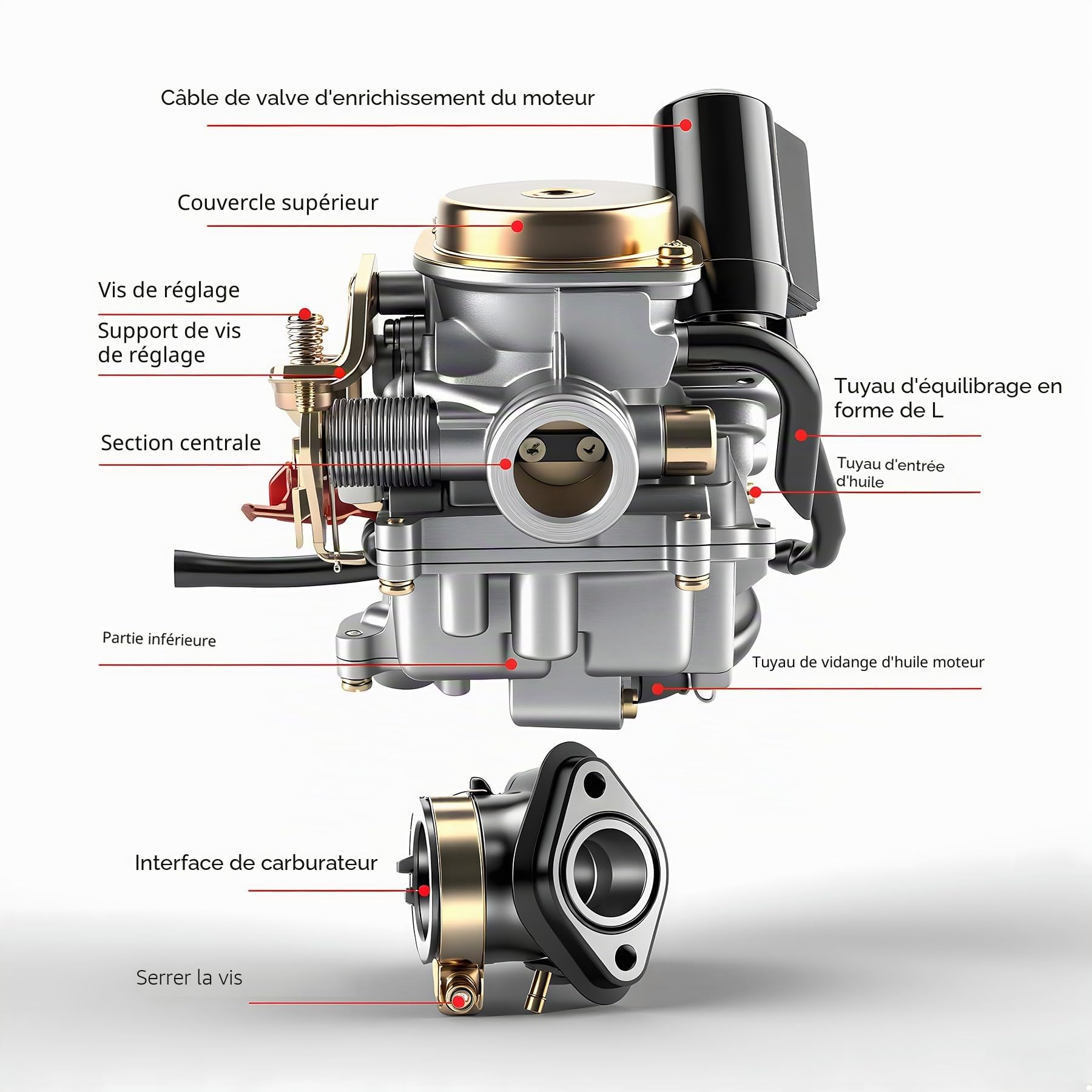Carburateur à starter 50cc pour Boss, Qingqi QM50QT 4G, Benzhou, Jinlun, Baotian
