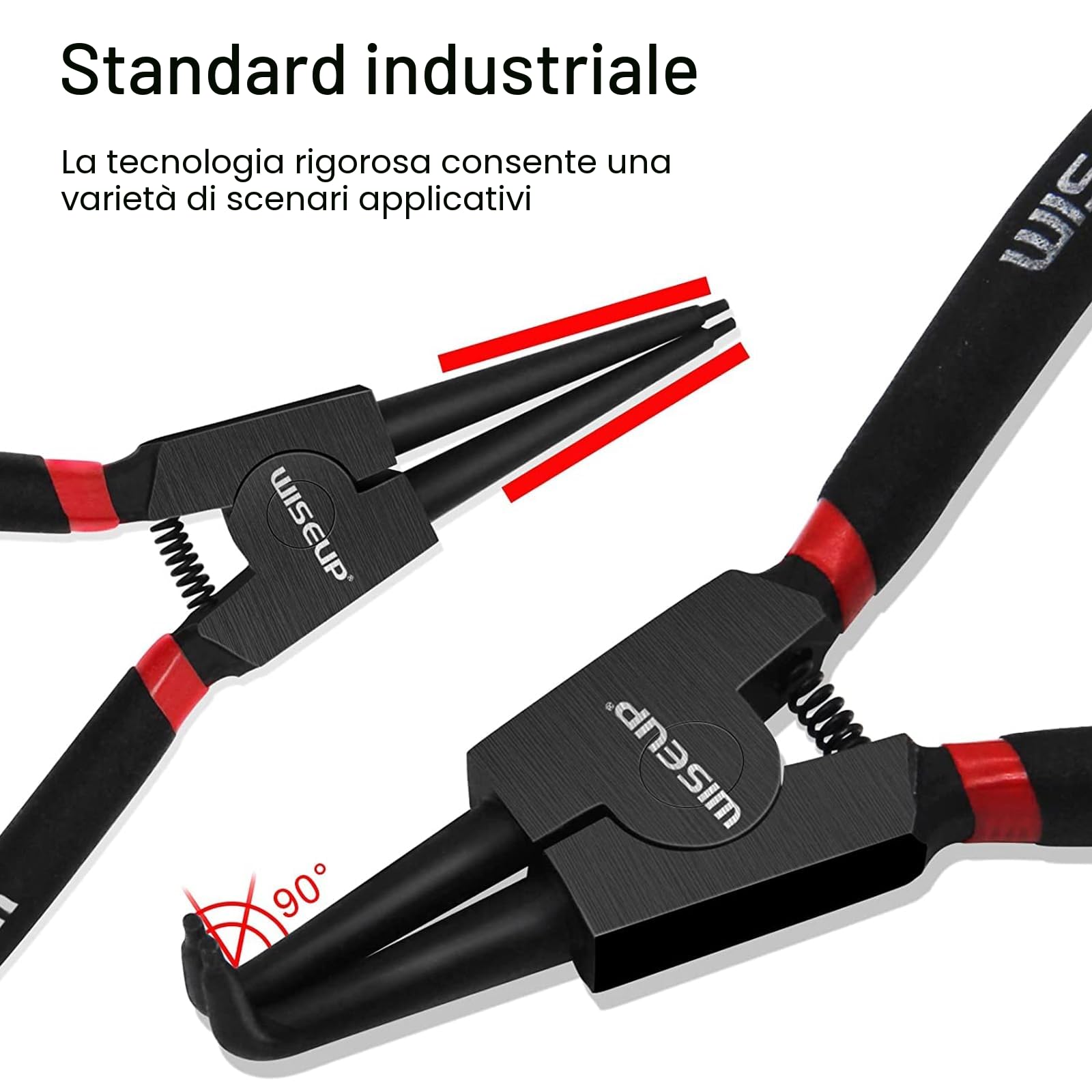 WISEUP 4 Pezzi Pinze Per Anelli Di Sicurezza, pinza interne ed esterne diritte da 170 mm, acciaio al carbonio industriale, resistente alla flessione e a risparmio di manodopera, con Borsa Portatile