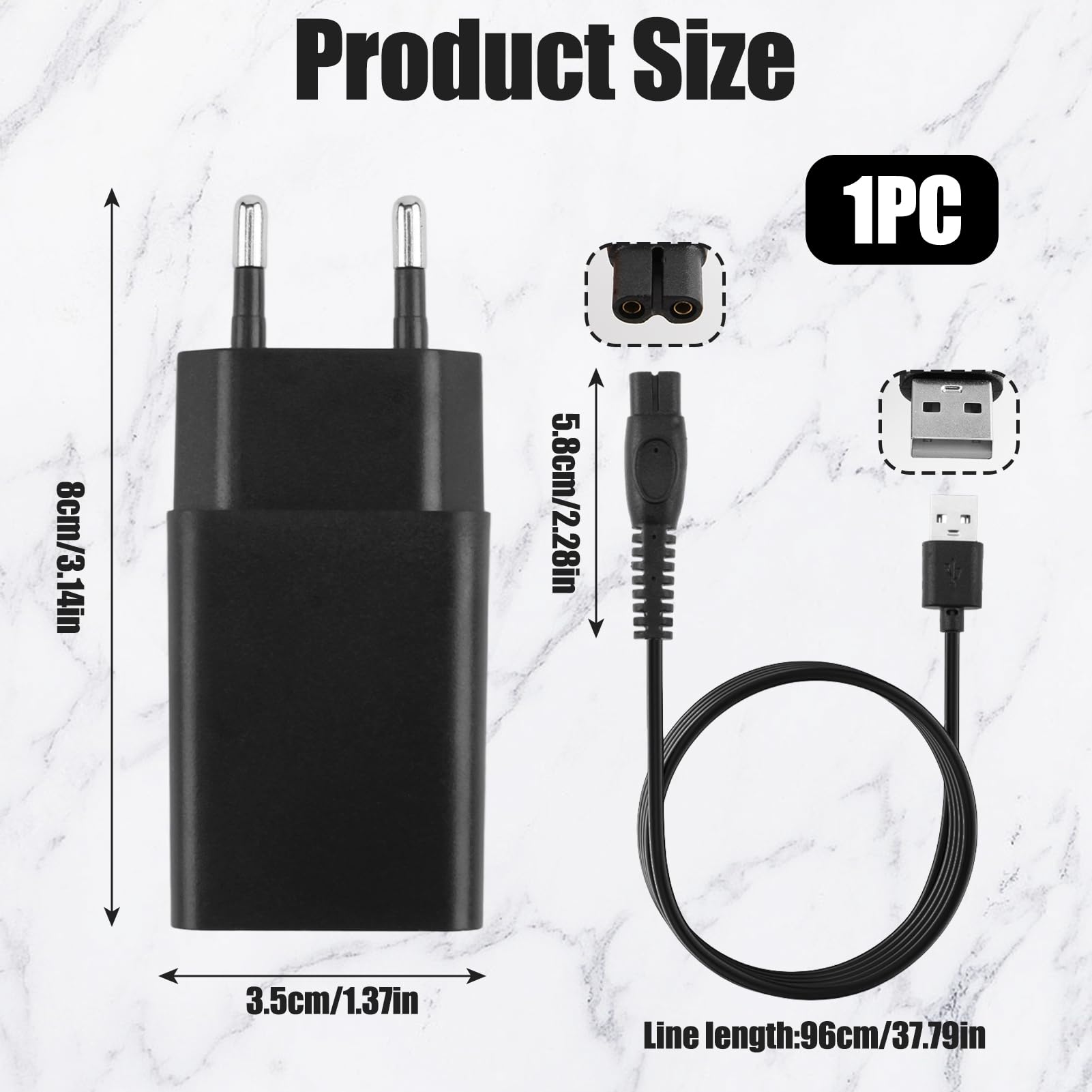 Cavo Di Ricarica USB 5V con Adattatore di Alimentazione, Compatibile con Philips, per Rasoio Accessorio, Coda a Rete a Lisca di Pesce, Filo di Rame Spesso, Cavo Sostitutivo Portatile e Durevole