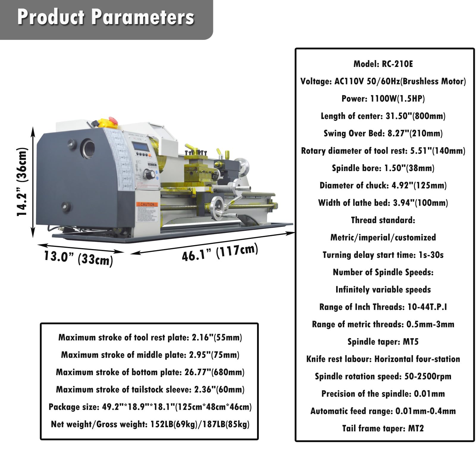 INTSUPERMAI Mini Metal Lathe Imperial/Metric Benchtop Lathe 8