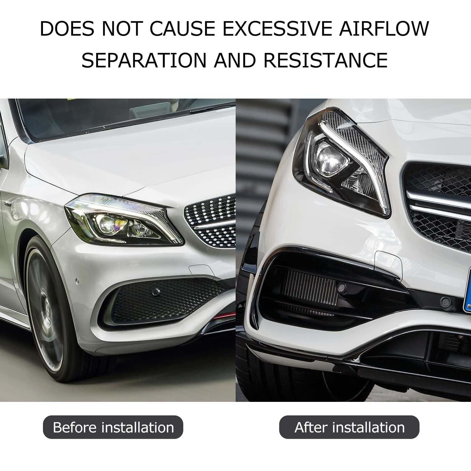 Alerón de Parachoques Delantero Qiilu 3 Uds Negro Brillante Parachoques Delantero Spoiler Splitter Trim Recambio para Mercedes Benz Clase a W176 AMG‑Line A45 2015‑2018