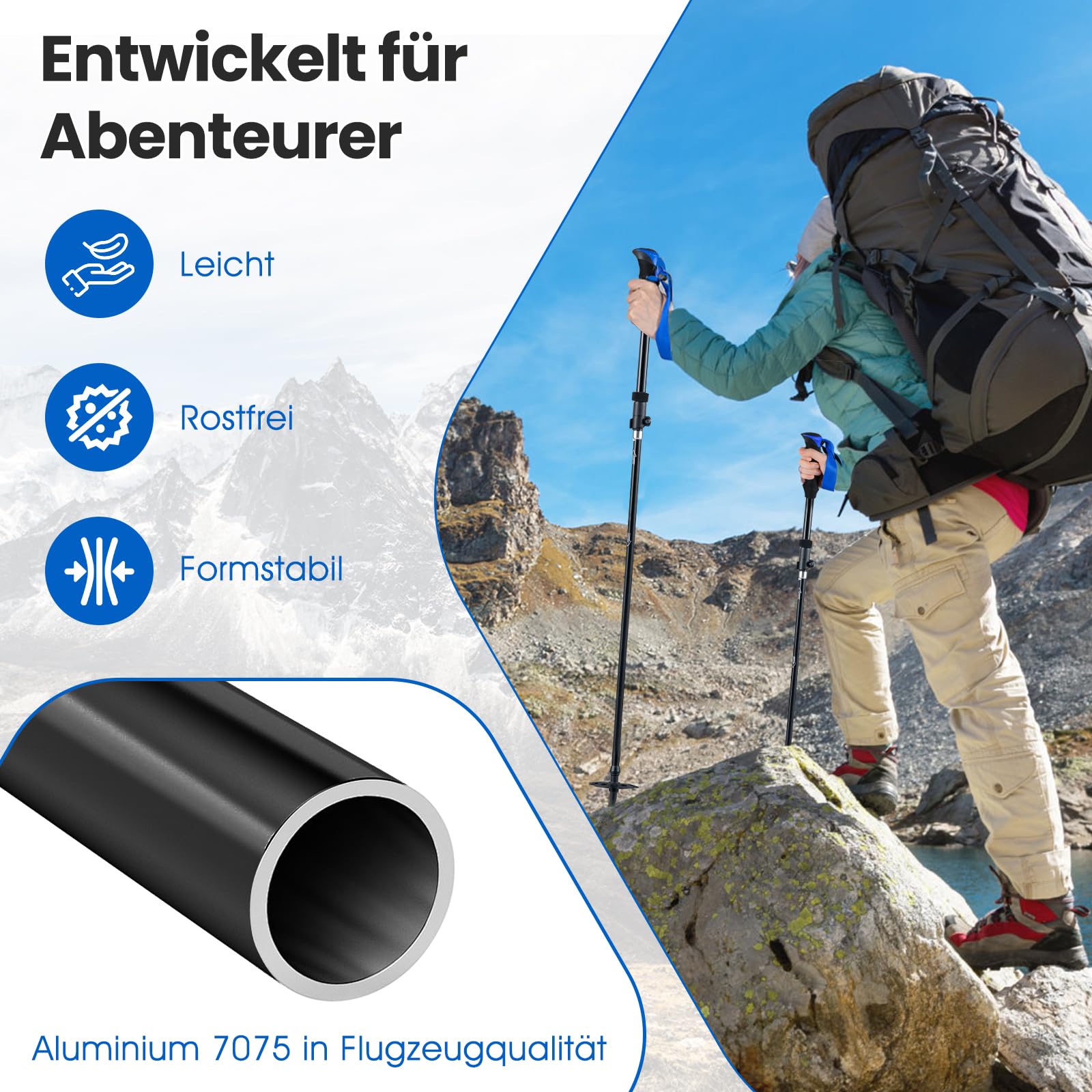 COSTWAY Wanderstöcke faltbar 7075 Aluminium, Nordic Walking Stöcke für Damen und Herren, Teleskop Trekkingstöcke zum Wandern, Trekking und Skitouren