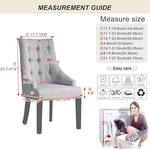 Vista 97 de Lellen Funda elástica para silla con respaldo de ala, funda reutilizable para silla lateral con respaldo de ala, fundas para sillas de comedor, 02