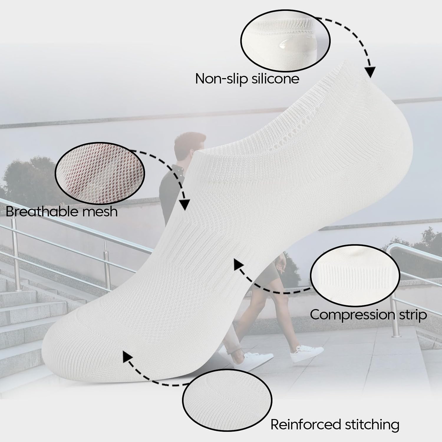 Mens No Show Socks Low Cut Ankle Short Casual Cotton Socks with Non Slip Grips 6-10/9-12