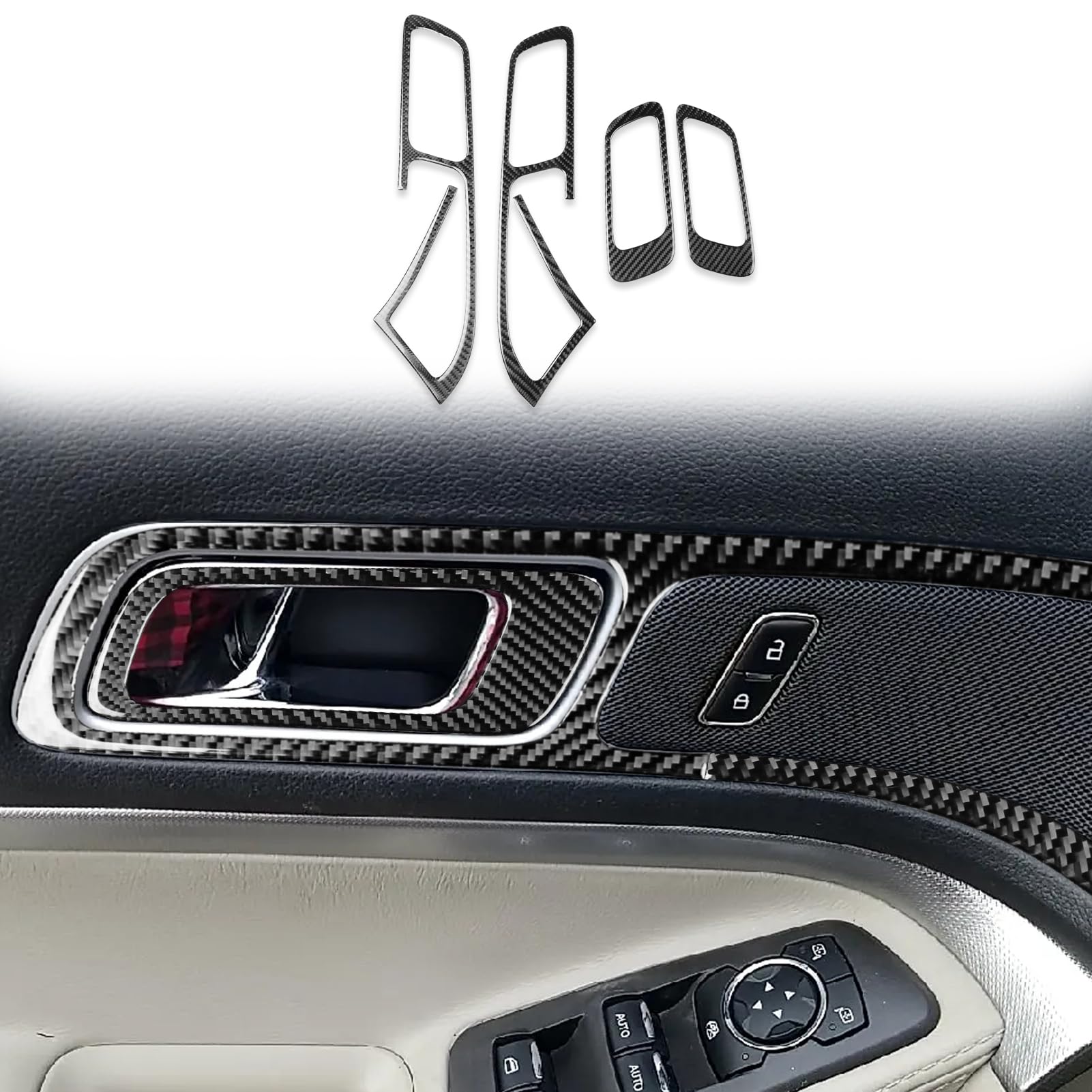 Real Premium Carbon Fiber Compatible with Ford Explorer 2011 2012 2013 2014 Accessories Car Doorknob Cover Sticker Decals Interior Trim