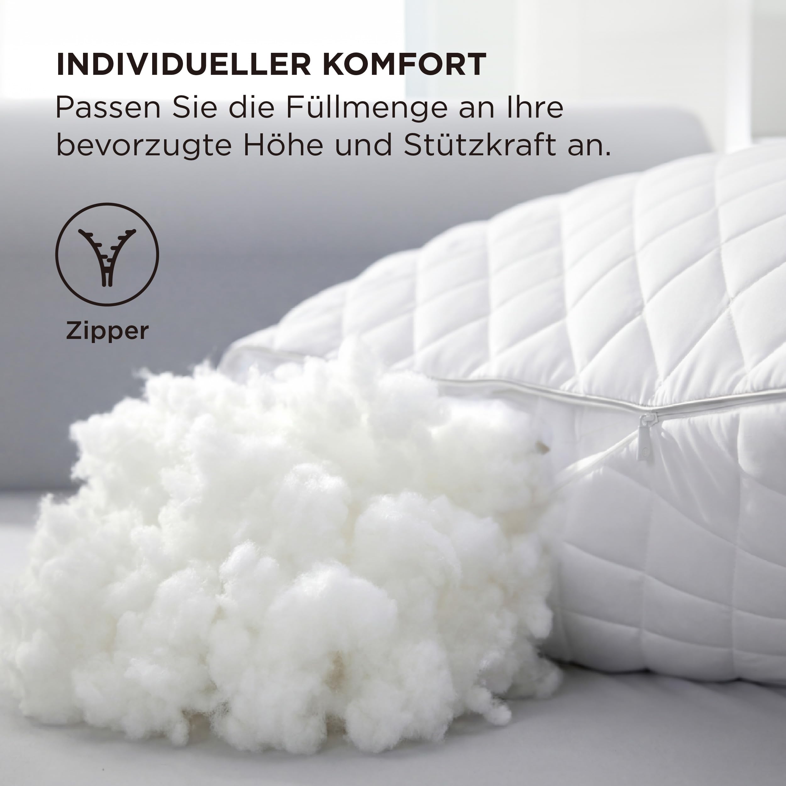 BEDSURE Kopfkissen 80x80 2er Set - Kissen 80x80 mit Reißverschluss, Anti-Milben - Antiallergisch Schlafkissen, Oeko-TEX Zertifiziert, 1400g Füllmenge Anpassbar