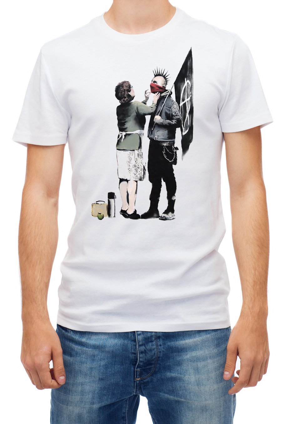 Banksy Men's T-Shirt Anarchy Punk rabel Mum Street Art Graffiti (XL) White