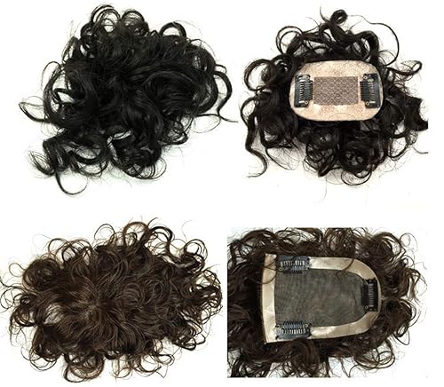Miniatura 2 de Toppers de cabello humano rizado de seda de 2 x 3 pulgadas para mujeres con cabello adelgazante de corona, 6 pulgadas con clip corto en piezas de