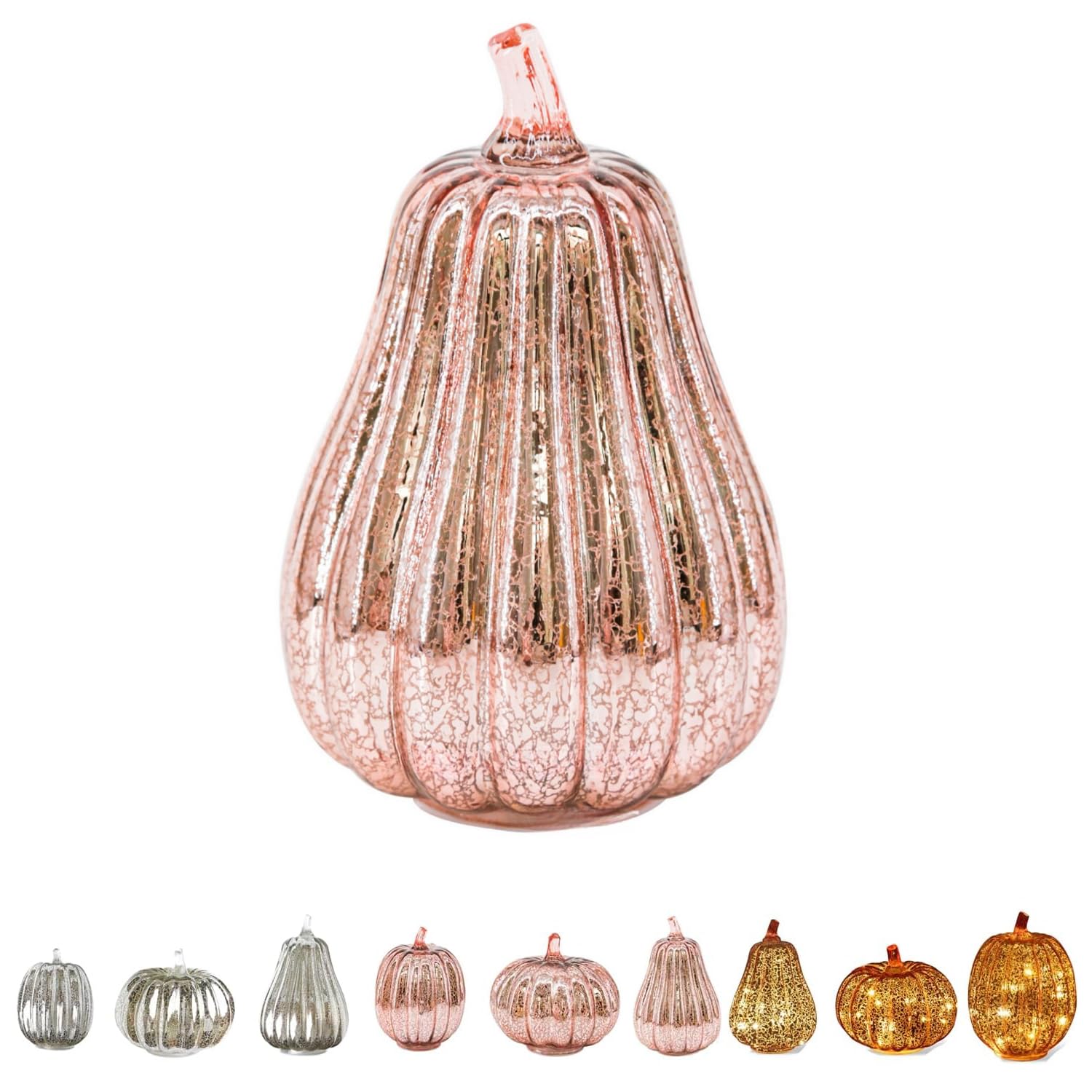 Aodejoy Halloween Twinkle LED Light Pumpkins,Timer Lighted Sparkling Starry Night Glass Pumpkin,Starry Night Pumpkins,Fall Halloween Decorations for Home Bedroom Bathroom Hallway (Pink, Fat Gourd)