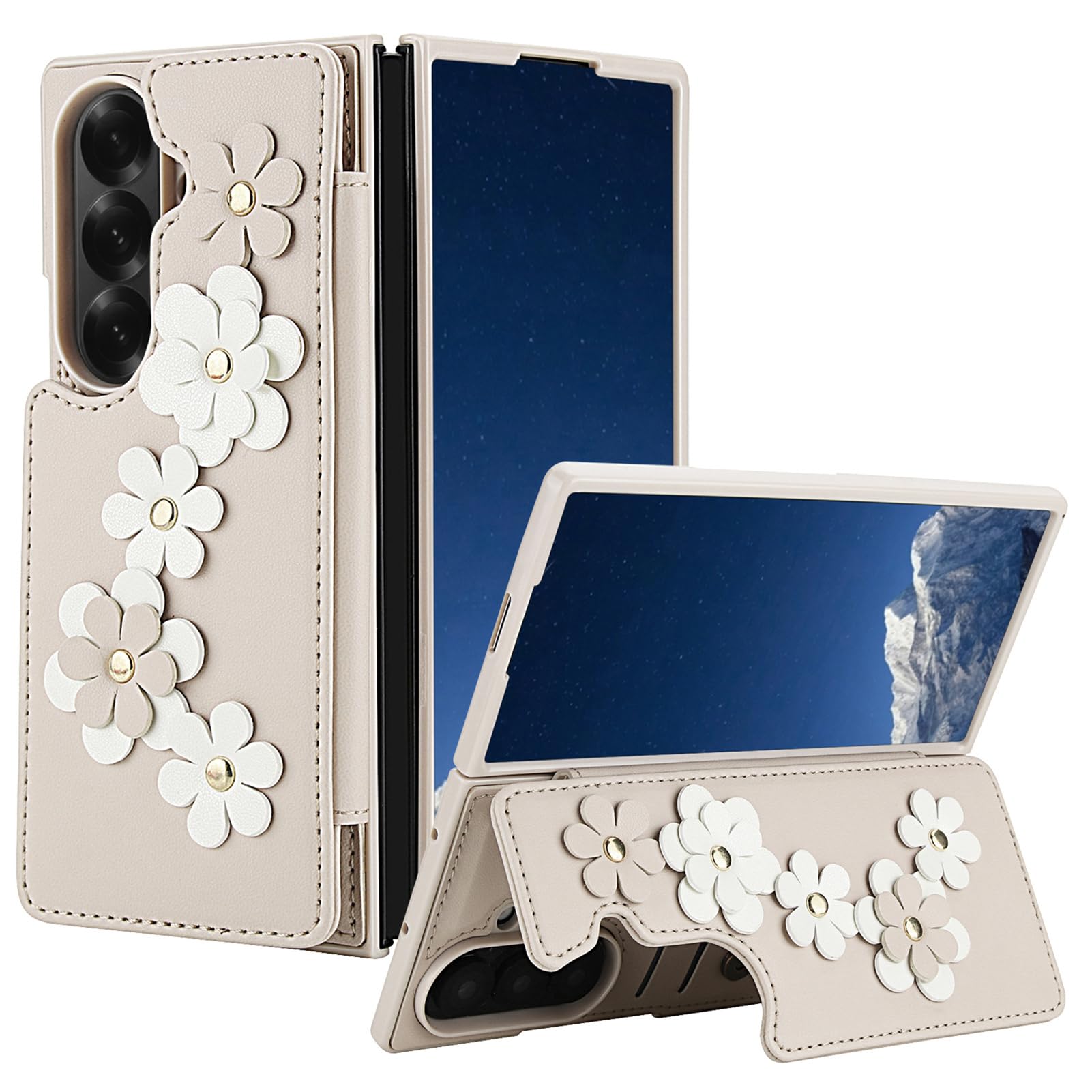 Pelle Cover per Samsung Galaxy Z Fold 8 Ultra, Motivo Floreale 3D