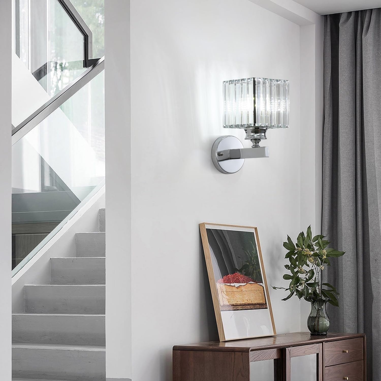 Set di 2 lampade da parete senza fili a batteria, dimmerabili, in cristallo, ricaricabili, per bagno e camera da letto