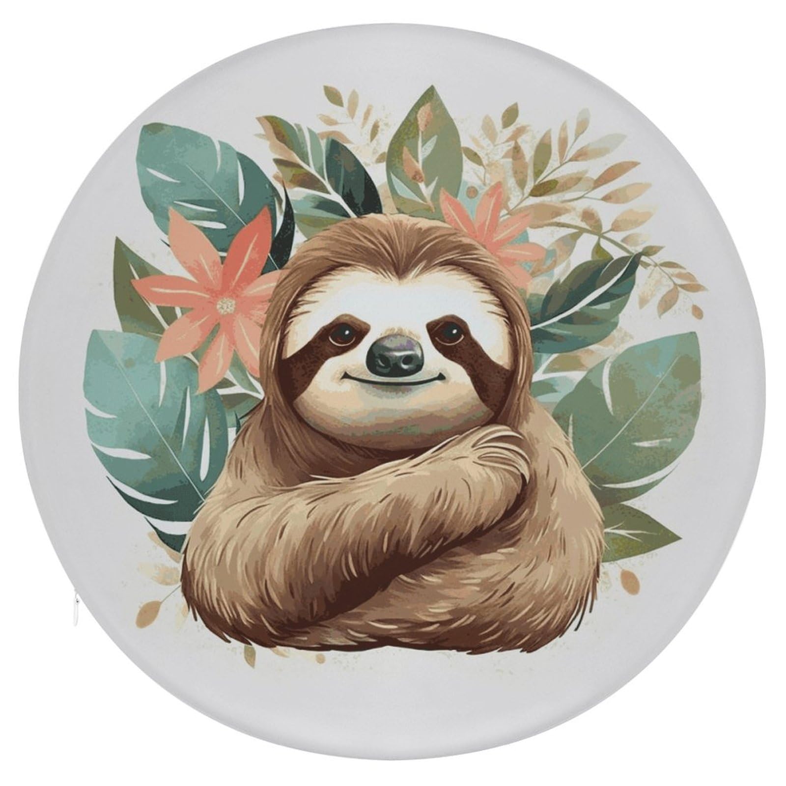 JTREHY Cute Sloth Leaves Cushion Soft Breathable Round Cushions Multi-Functional with Zipper Floor Pillows Cushion for Various Indoor Occasions Chair Pad