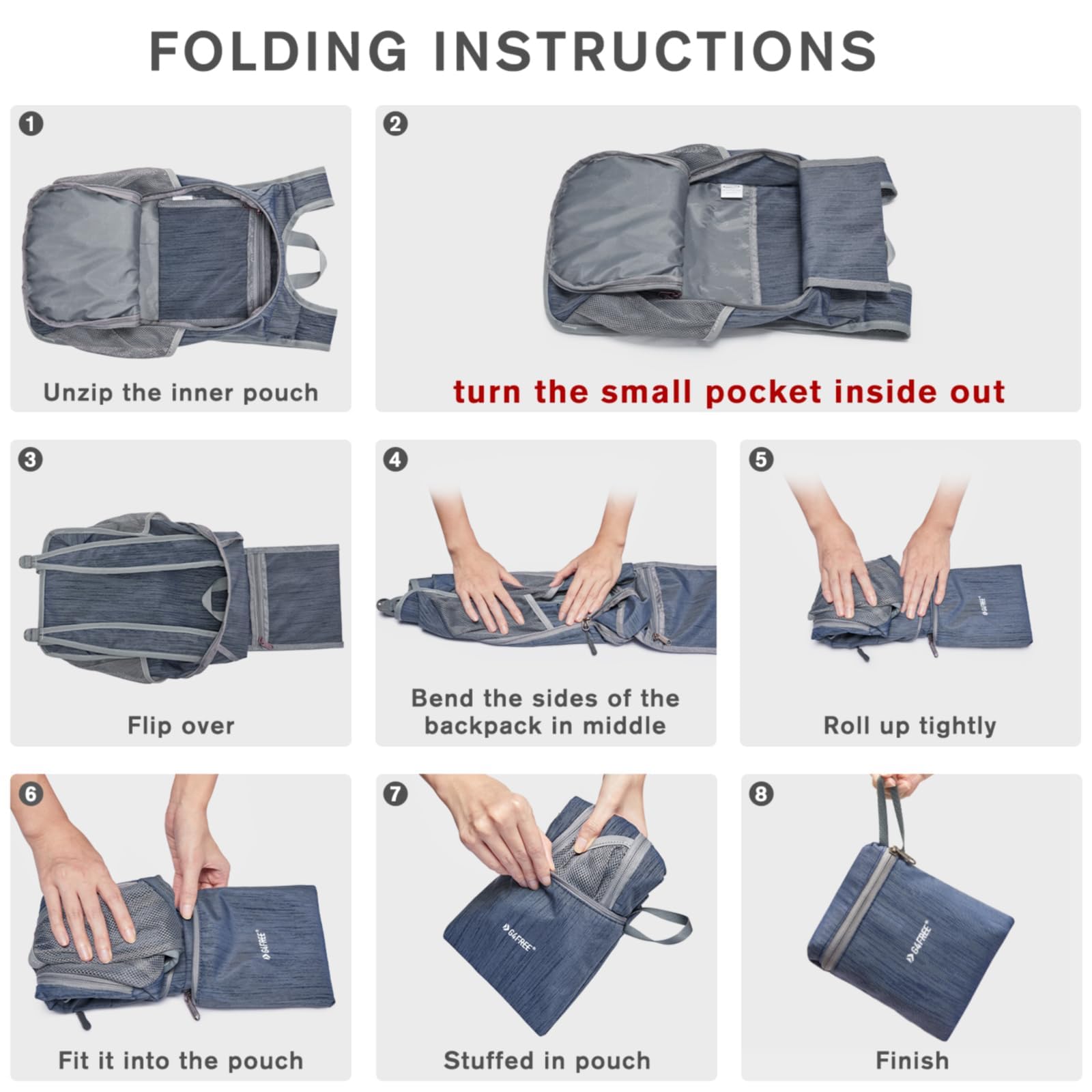 G4Free Small 10L Hiking Backpack Lightweight Foldable Rucksack Casual Travel Daypacks Mini Unisex Bag, Dark Blue - Image 5