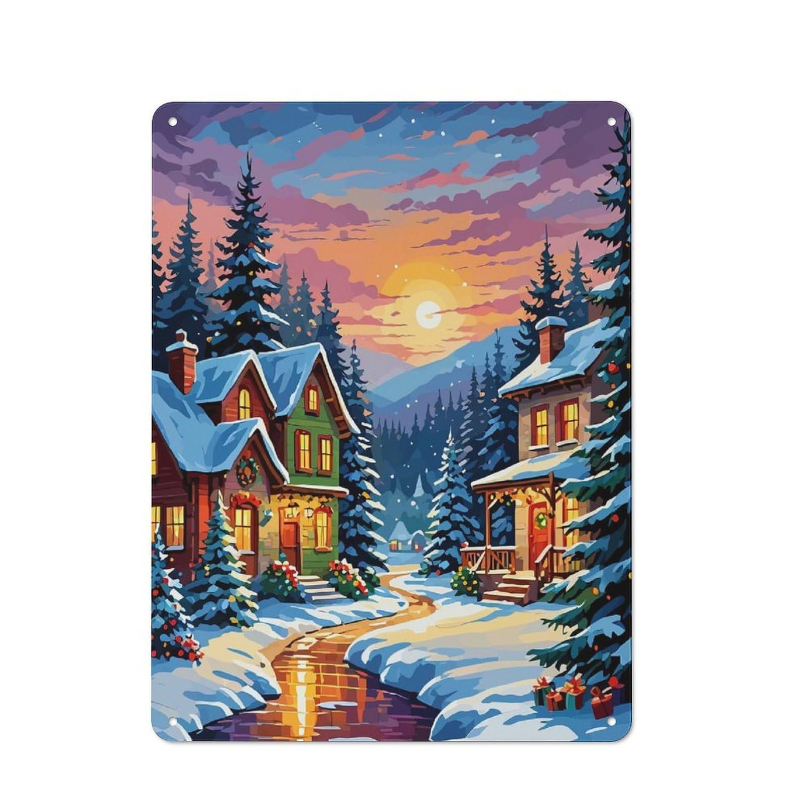 Junmoney Snowy Christmas Village Rustic Metal Sign 40X30cm For Man Cave Or Games Room, For Vintage Wall Decor Fans, For Garage And Workshop Walls