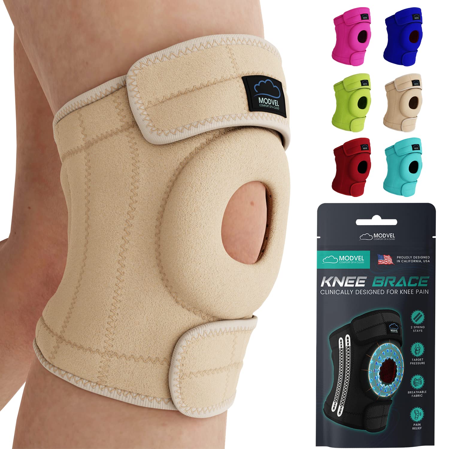 Modvel Knee Brace with Side Stabilizers | FSA or HSA eligible | Patella Gel Pads Knee Support Braces for Knee Pain, Meniscus Tear,ACL,MCL,Arthritis, Joint Pain Relief,Injury Recovery.