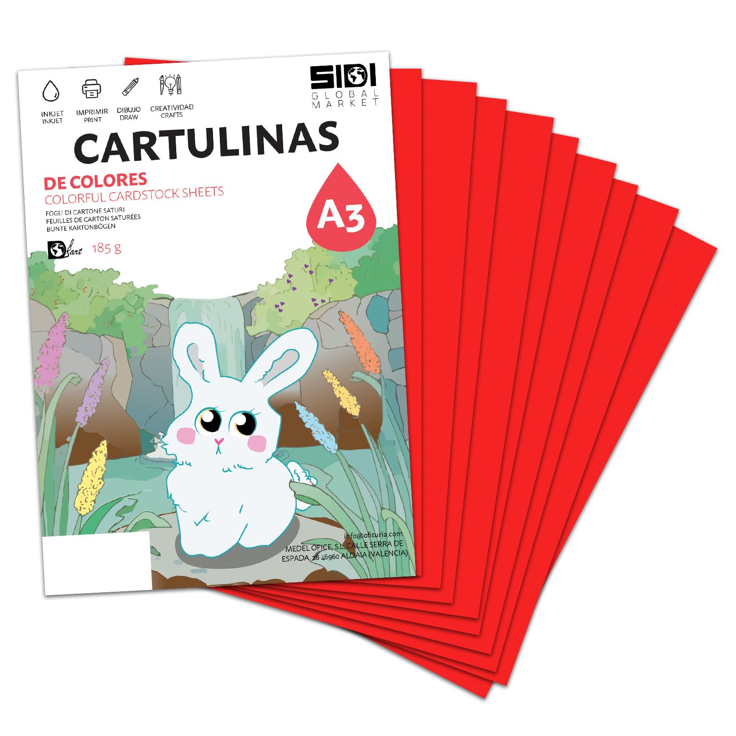 Cartulina A3 Fluor 185 g Cartulina Fluorescente de Colores Neon para Manualidades, Scrapbooking, Impresora Inkjet y Láser, Pack Variado Alta Visibilidad – SIDI (fluor, 25h) — view 86