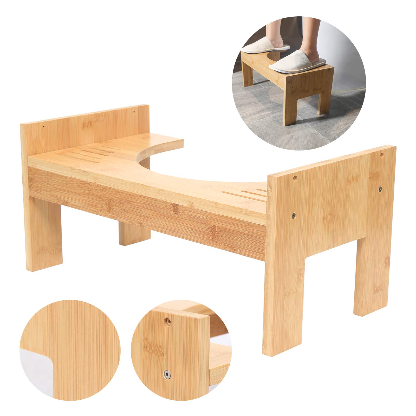 Sgabello Per WC In Bambù Con Altezza Regolabile 18-23 Cm – Antiscivolo – Per Stitichezza E Postura Corretta – Naturale