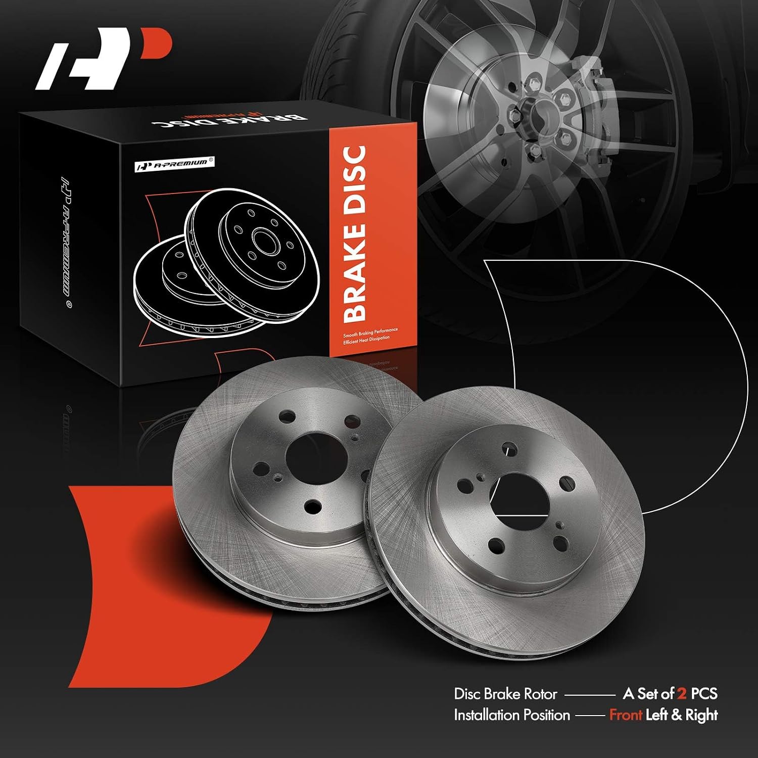 A-Premium 10.04 inch (255mm) Front Vented Disc Brake Rotors Compatible with Select Toyota Models - Corolla 2020/2022-2023, Prius 2016-2022, Prius AWD-e 2019-2022, Prius Prime 2017-2019, 2-PC Set