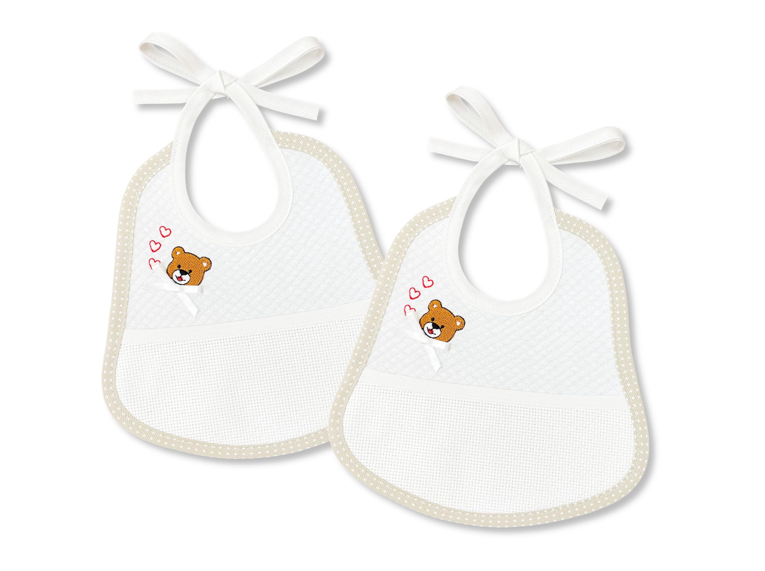 Bavaglini Neonato Personalizzabili 100% Cotone 20x20 cm 2 pezzi Ricamo Orsetto