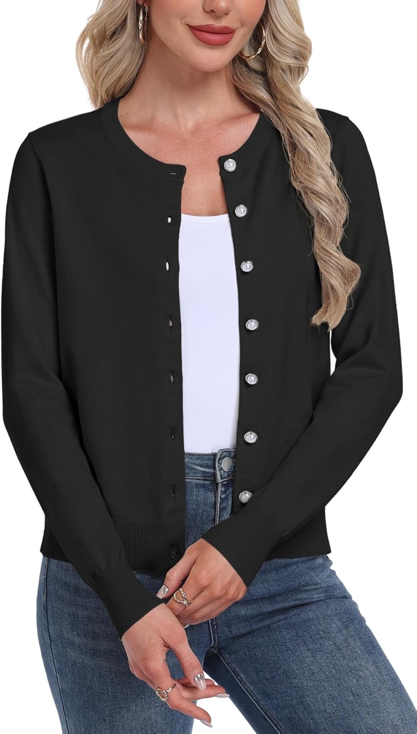 GRECERELLE Women's Cardigan Sweater Lightweight Casual Long Sleeve Crew Neck Button Down Knit Cardigans, S-2XL - Image 3