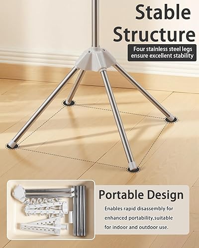 Miniatura 6 de Tendedero plegable para ropa  Estante de secado de ropa de 2 niveles, perchero portátil con barra giratoria para ropa con 24 clips y 3 brazos