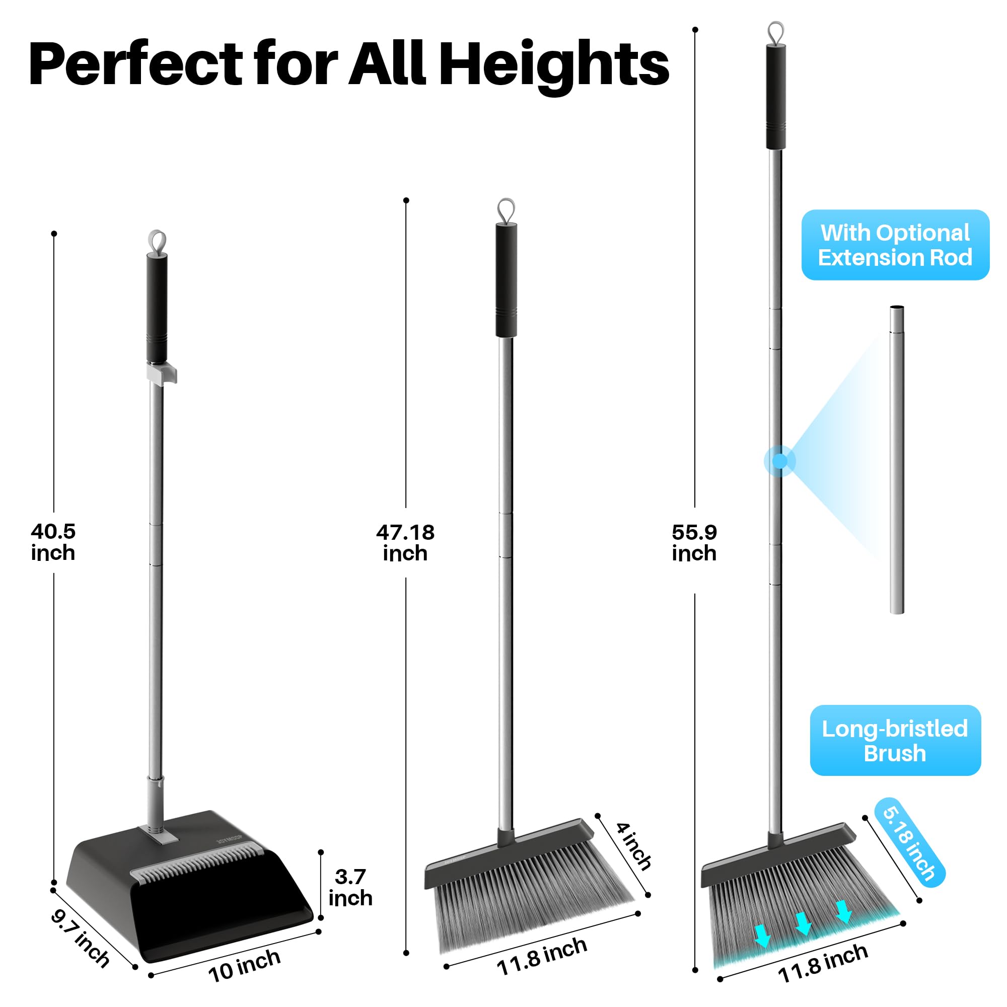 Amazon.com: JOYMOOP Black Broom and Dustpan Set, Upright Angle