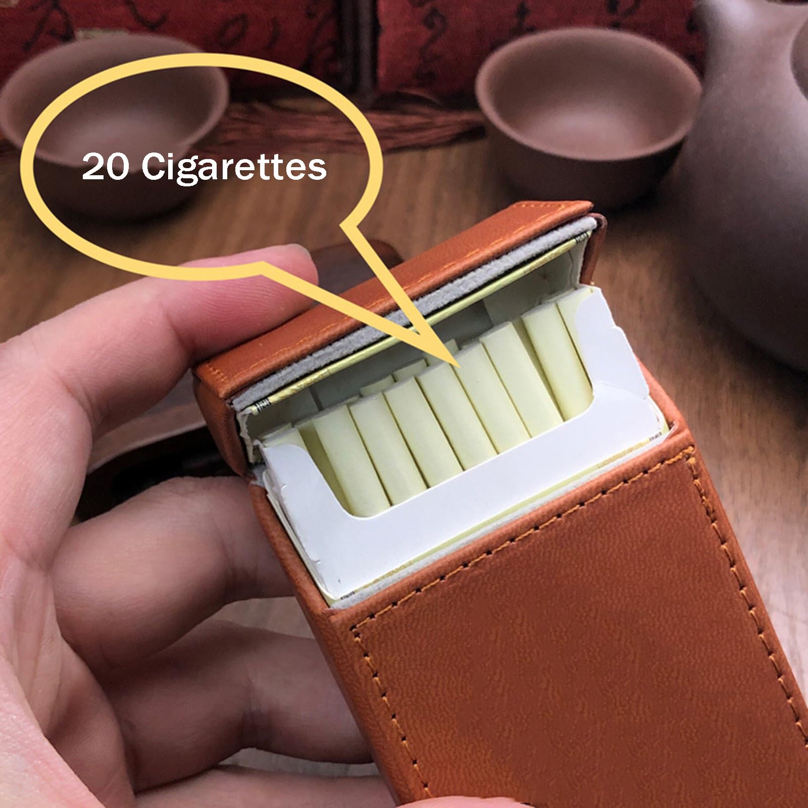 Pitillera Delgada De Piel PU - Para 7 Cigarrillos (84-90 Mm), Cierre Magnético, Plateada