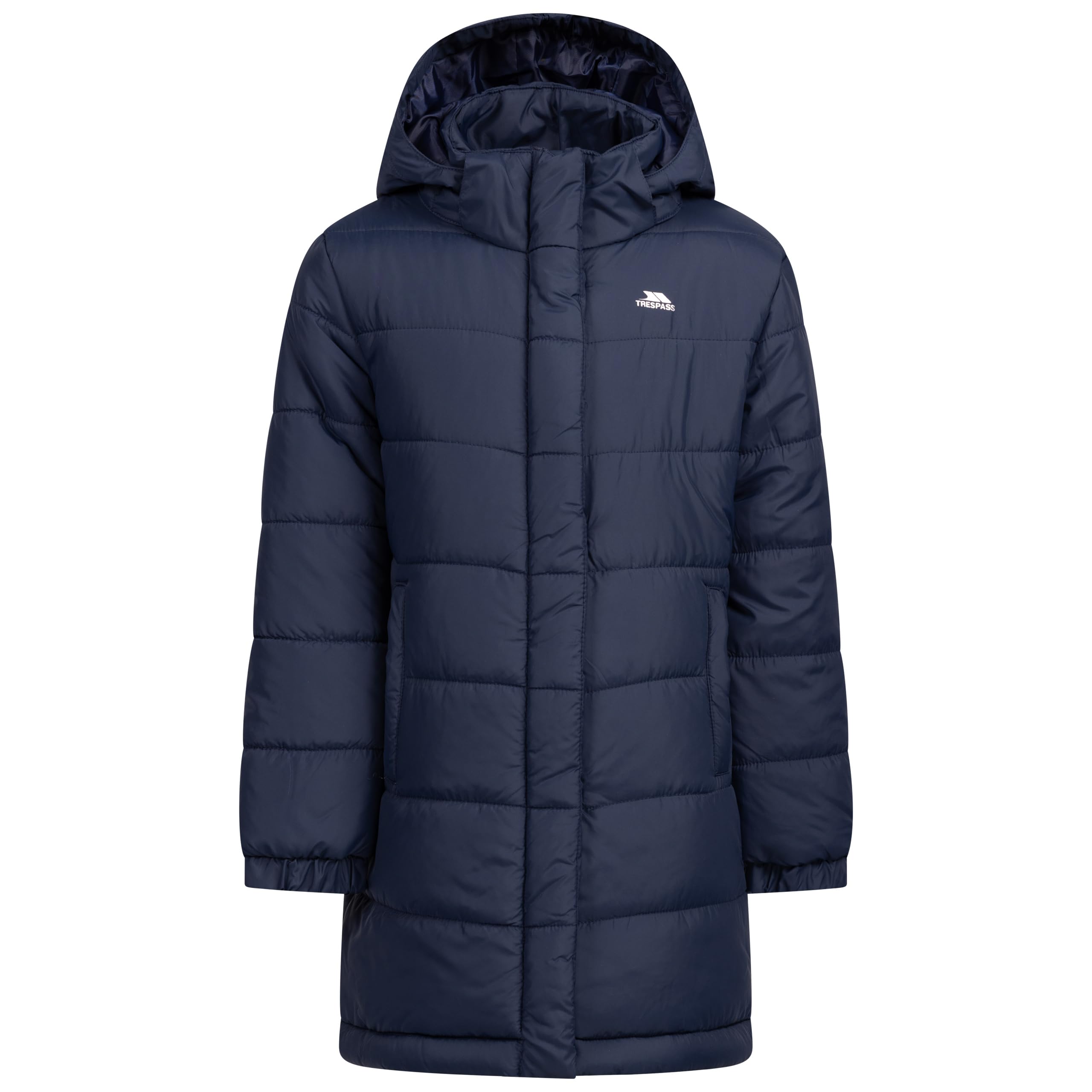 Trespass Girls Quilted Jacket Sellster - Detachable Hood, 2 Pockets, Elastic Cuffs, 100% Polyester, Trendy Look
